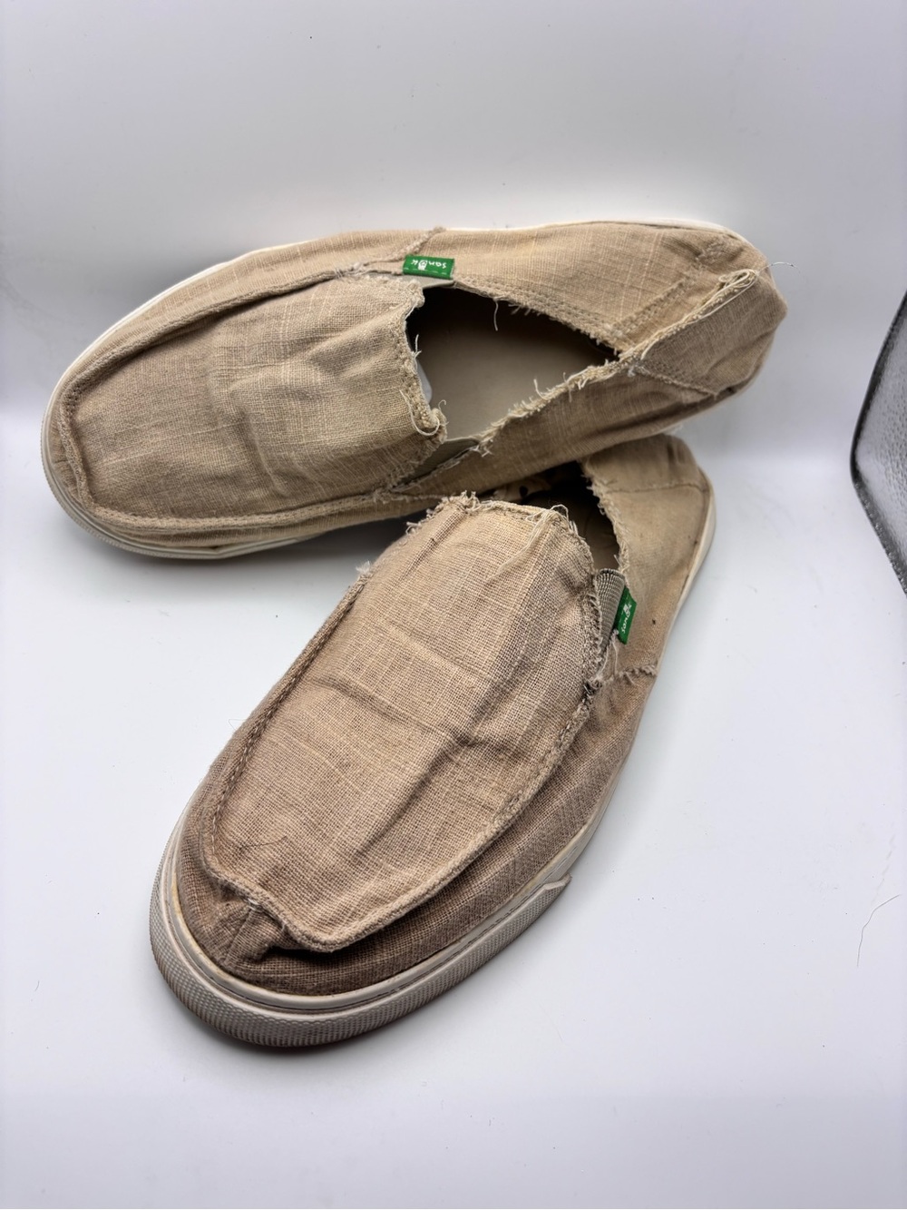 Sanuk Men's Tan Canvas Slip-On Frayed Loafers